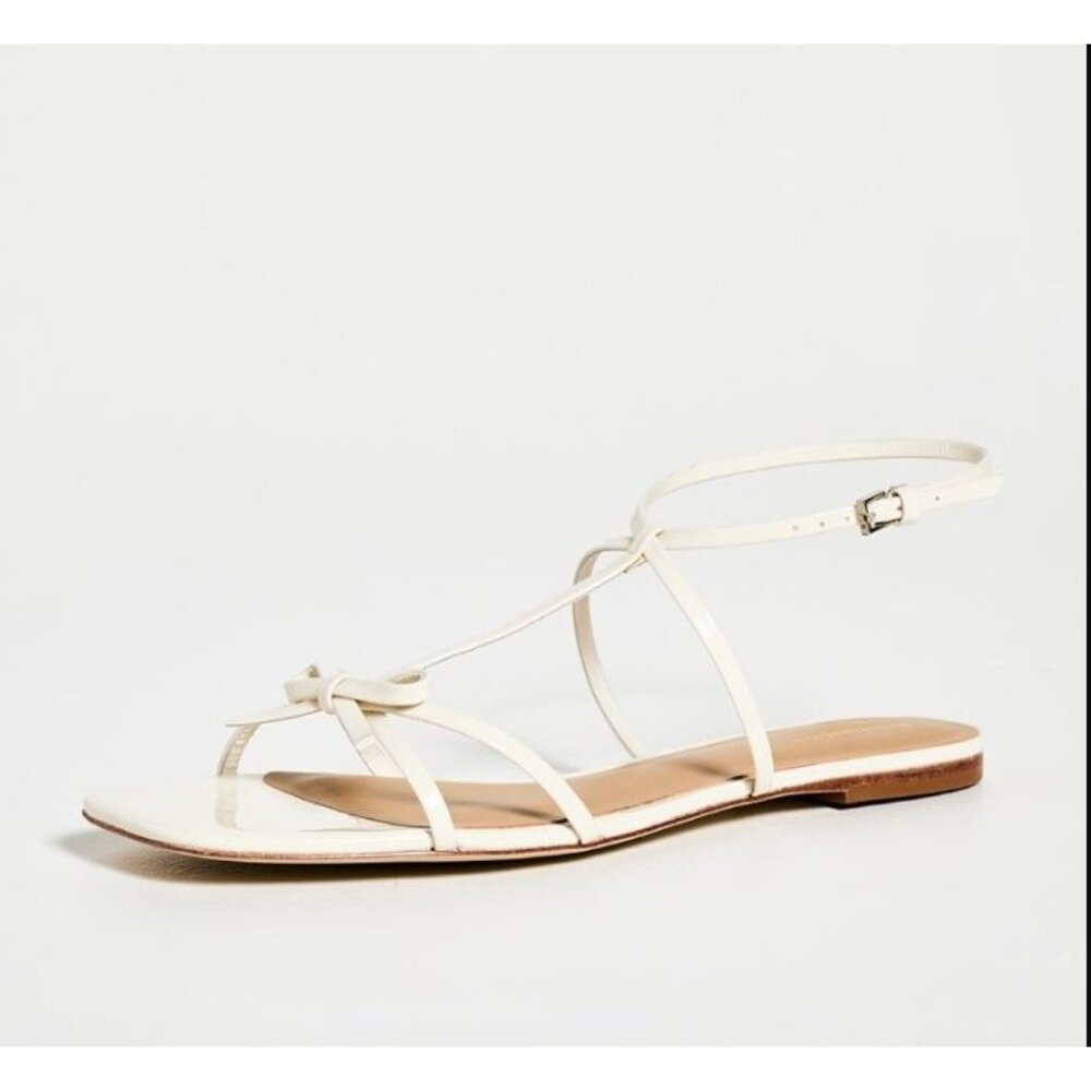 Anthropologie Reformation Maya Bow Sandals Size 6 Patent Leather Ivory - Picture 2 of 7